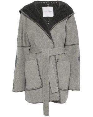 ERMANNO FIRENZE Embroidered Belted Oversized Coat - Grey
