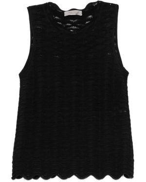 D.exterior Scalloped-Hem Top - Black