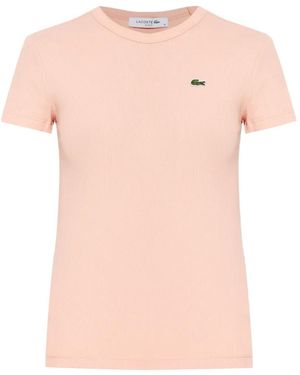 Lacoste Logo-Patch Slim-Fit Ribbed T-Shirt - Pink