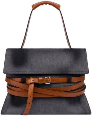 Moschino レザートリム デニムショルダーバッグ - ブラック