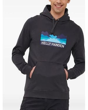 Helly Hansen Logo-Print Drawstring Hoodie - Blue