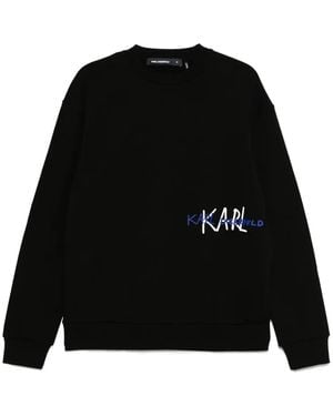 Karl Lagerfeld Logo-Embroidered Cotton Sweatshirt - Black