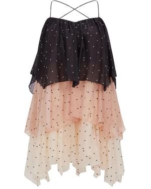 Aje. Robe Courte Songstress À Pois Et Superpositions Volantées - Noir