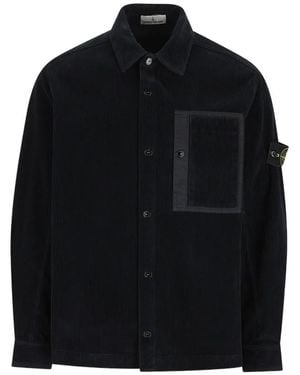 Stone Island Logo-Patch Corduroy Shirt - Black