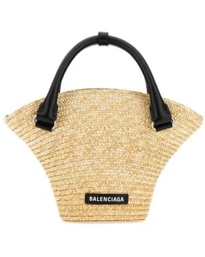 Balenciaga Mini Braided-Raffia Tote Bag - Metallic