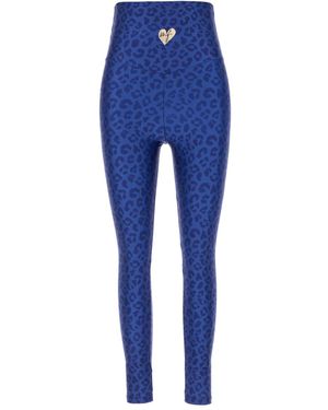 Monfusò Leopard-Print Heart-Embellished Leggings - Blue