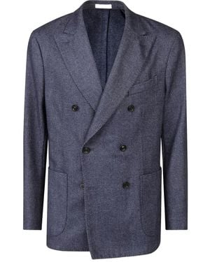 Boglioli Herringbone Double-Breasted Jacket - Blue