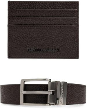 Emporio Armani Pebbled Leather Belt And Cardholder (Set Of Two) - Black