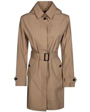 Save The Duck Belted Hooded Trench Coat - Natural