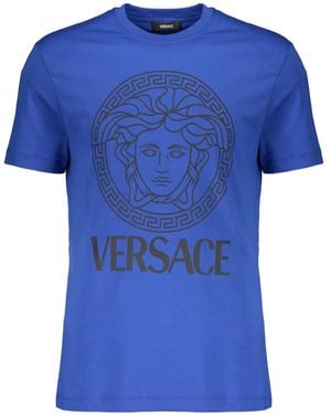 Versace Logo-Print Crew-Neck T-Shirt - Blue