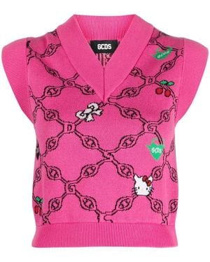 Gcds Graphic-Print Jacquard Vest - Pink