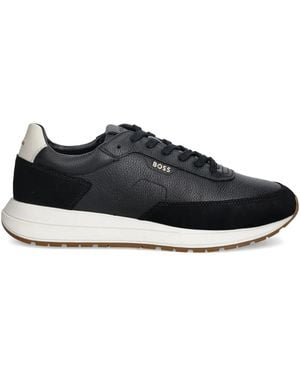 BOSS Suede Panel Trainers - Black