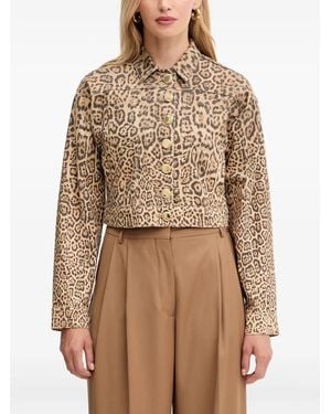 Marciano Leopard-Print Button Denim Jacket - Brown