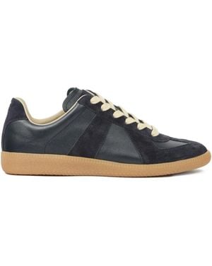 Maison Margiela Suede And Leather Lace-Up Trainers - Blue