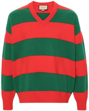 Gucci Gestreifter Pullover Mit V-Ausschnitt - Rot