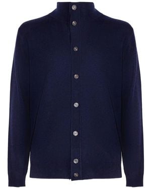 Kangra High-Neck Button-Up Cardigan - Blue
