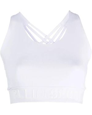 Philipp Plein Crossover-Strap Sports Bra - White