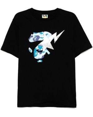 A Bathing Ape Abc Camo Ape Face Sta Tee - Black