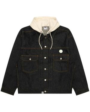 Aape By A Bathing Ape Hooded Embroidered-Logo Denim Jacket - Black