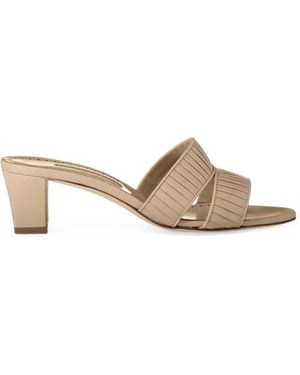 Manolo Blahnik Lusinamu Pleated Leather Sandals - Natural