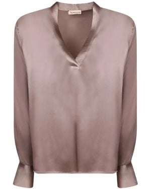 Blanca Vita V-Neck Satin Blouse - Brown