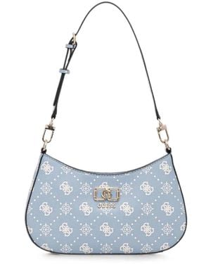 Guess Emelie Monogram-Print Logo-Plaque Shoulder Bag - Blue