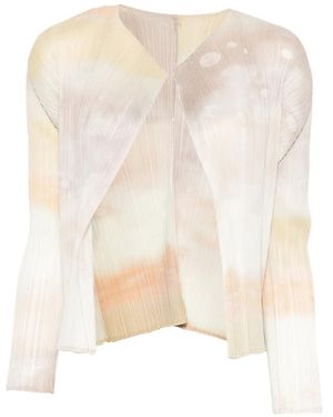 Pleats Please Issey Miyake Pleated Abstract-Print Jacket - White