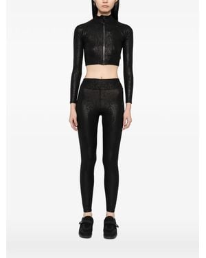 Tessitura Snakeskin-Effect Cropped Performance Track Jacket - Black