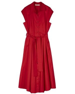 MOUTAKI Belted Button-Up Midi Dress - Red