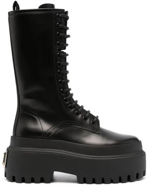 Dolce & Gabbana Leather Combat Boot - Black