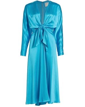 Alejandra Alonso Rojas Tie-Front Long-Sleeve Midi Dress - Blue