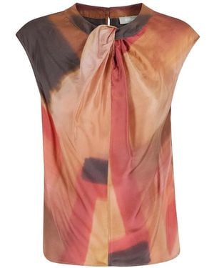 Kiltie Abstract-Print Gathered Blouse - Pink