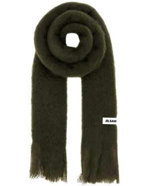 Jil Sander Logo-Patch Fringed Scarf - Green