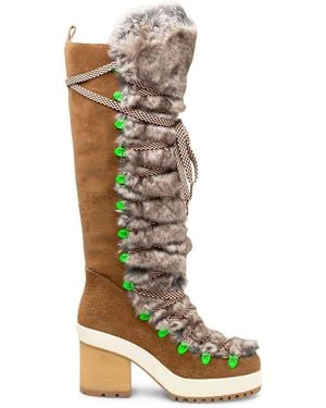Hogan Fur-Trimmed Lace-Up Knee-High Boots - Green