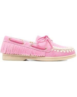 Mou Lace-Up Round-Toe Loafers - Pink