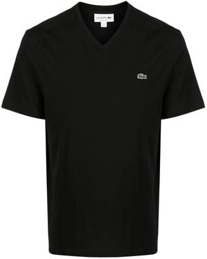 Lacoste Crocodile Logo-Patch V-Neck T-Shirt - Black