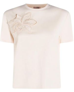 Twinset Floral Appliqué T-Shirt - White