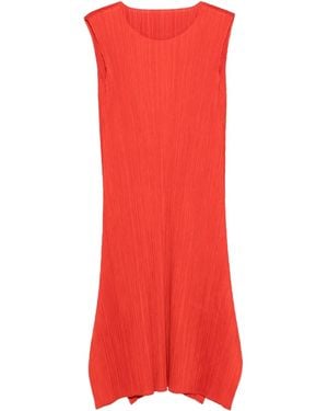 Pleats Please Issey Miyake Pleated Sleeveless Midi Dress - Red