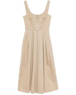 Elie Saab Embroidered Gabardine Dress - Natural