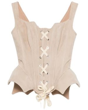 MITILIANE COUTURE Lace-Up Suede Corset Top - Natural