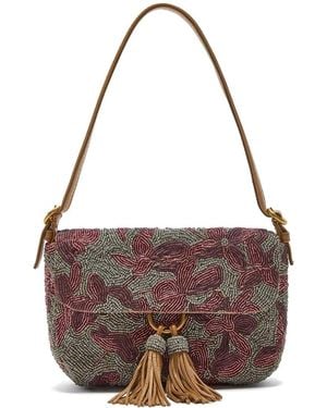 Maliparmi Beaded Floral Shoulder Bag - Brown
