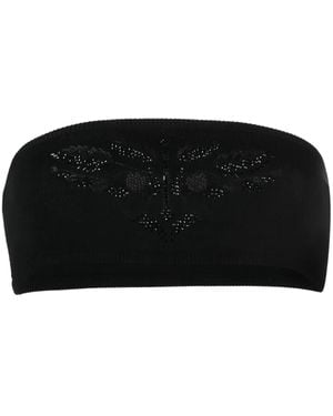 Max Mara Floral-Embroidered Studded Cropped Top - Black