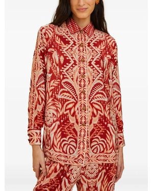 FARM Rio Buttoned Patterned Pajama Shirt - Red
