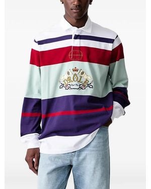Drole de Monsieur Striped-Embroidered Longsleeved Polo Shirt