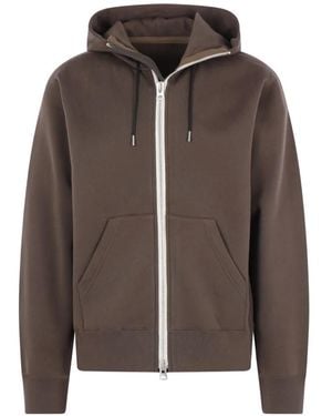 Sacai Zip-Up Drawstring Cotton Jersey Hoodie - Brown
