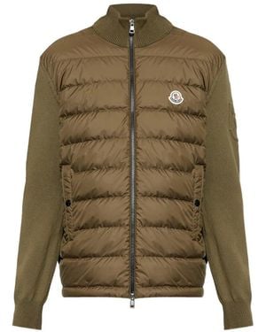 Moncler Zip-Up Padded-Front Cardigan - Green