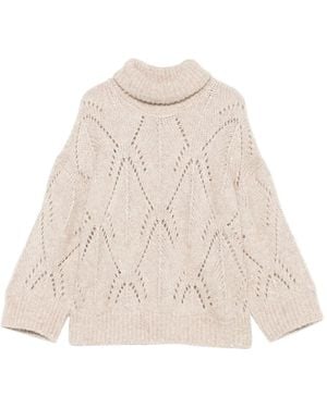 Peserico Gestrickter Rollkragenpullover mit Rautenmuster - Natur