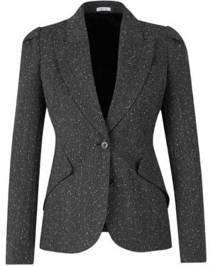 McQueen Speckled-Knit Single-Breasted Blazer Jacket - Black