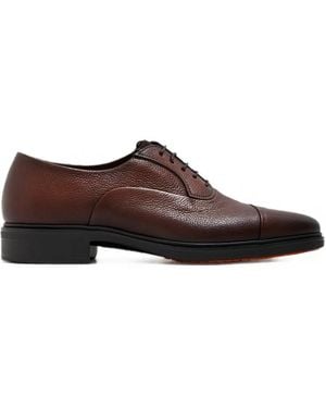Santoni Grained Leather Cap-Toe Derby Shoes - Brown