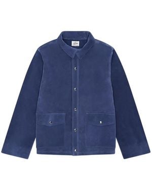 Fortela Patch Pocket Leather Jacket - Blue